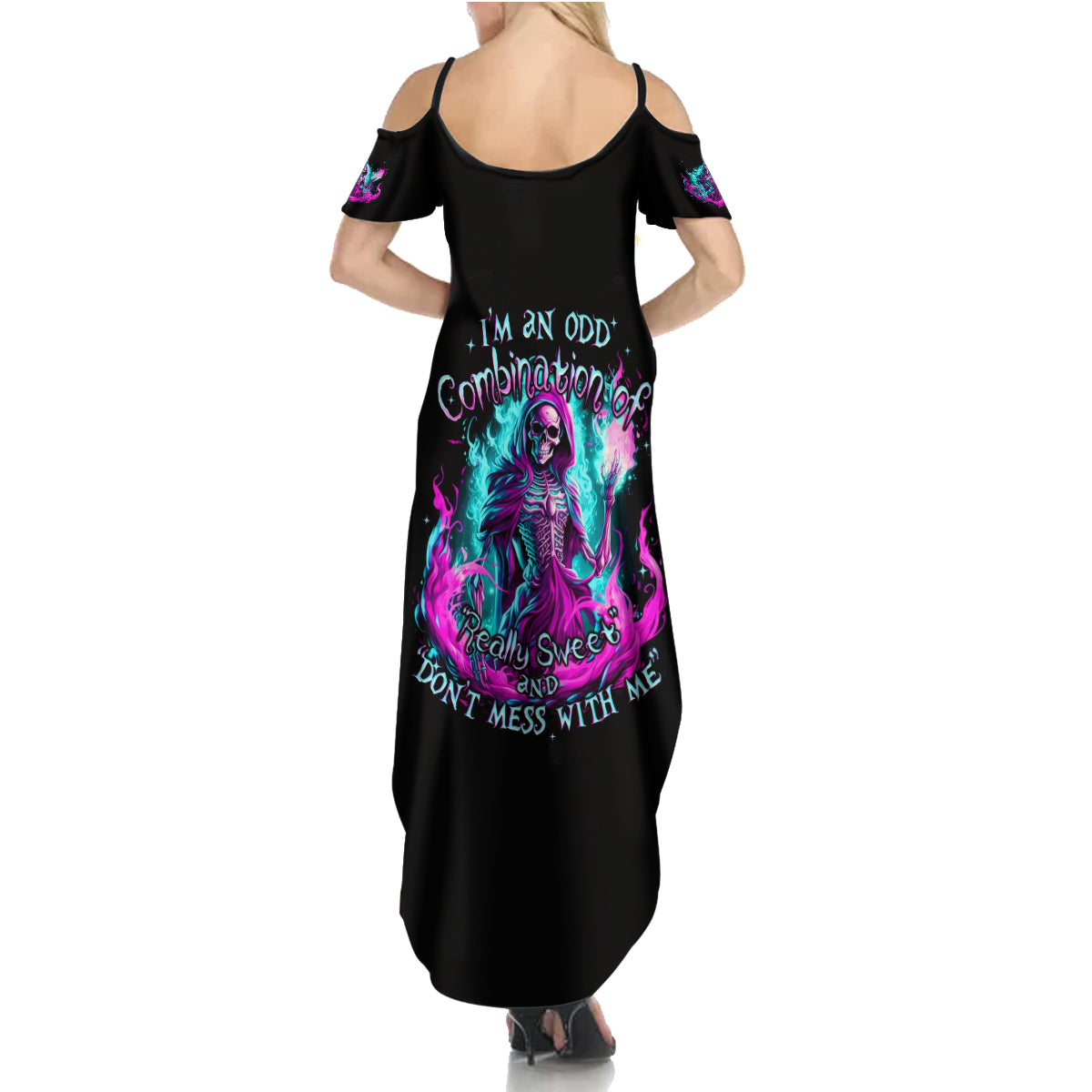Flame Witch Skull Summer Maxi Dress I'm An Odd Combination Of Sweet And Don't Mess With Me - Wonder Print Shop