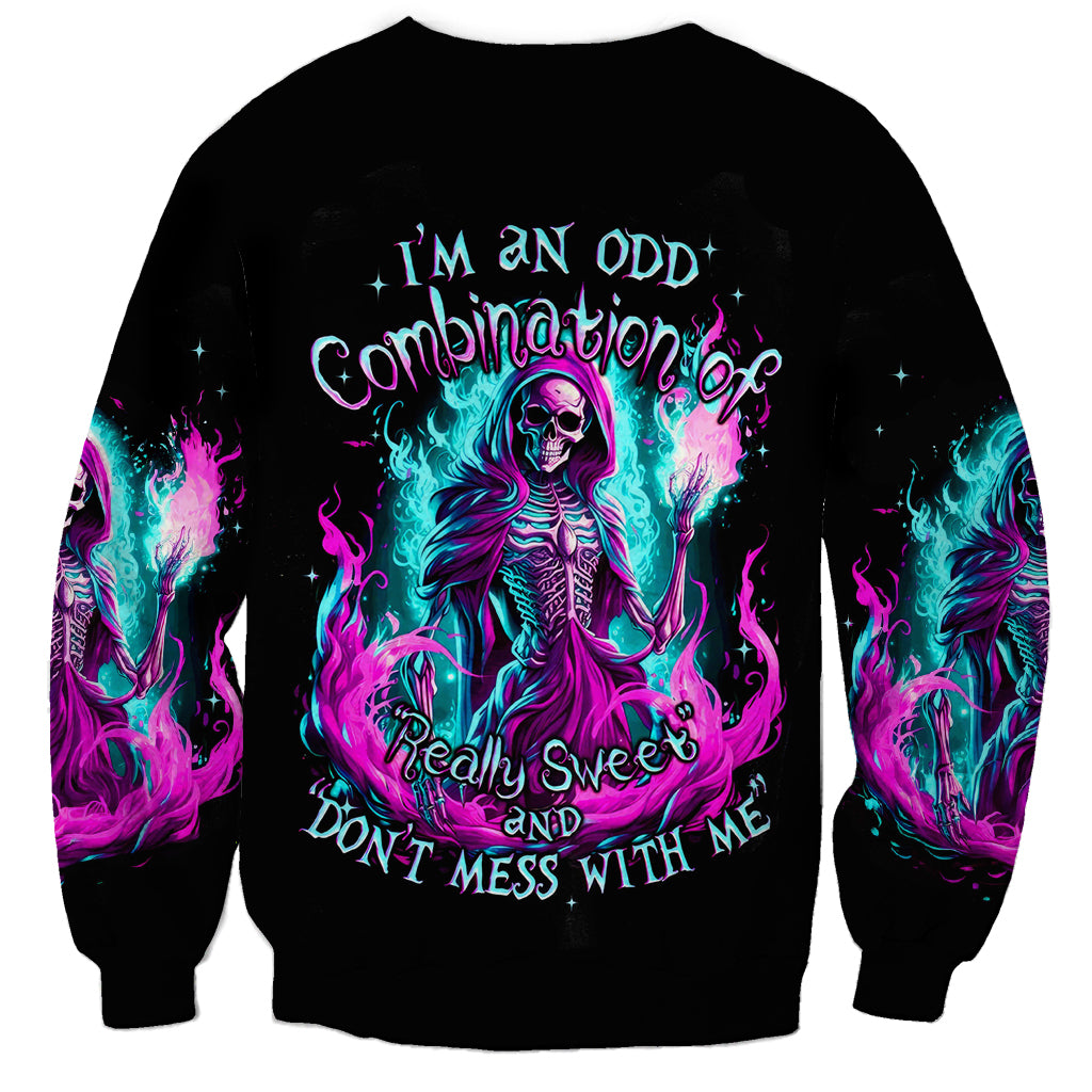 Flame Witch Skull Sweatshirt I'm An Odd Combination Of Sweet And Don't Mess With Me - Wonder Print Shop