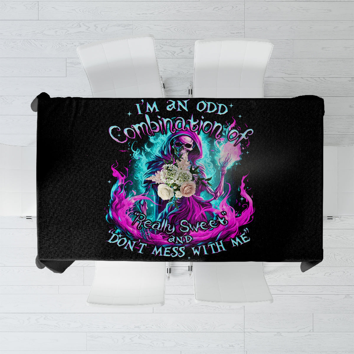 Flame Witch Skull Tablecloth I'm An Odd Combination Of Sweet And Don't Mess With Me - Wonder Print Shop