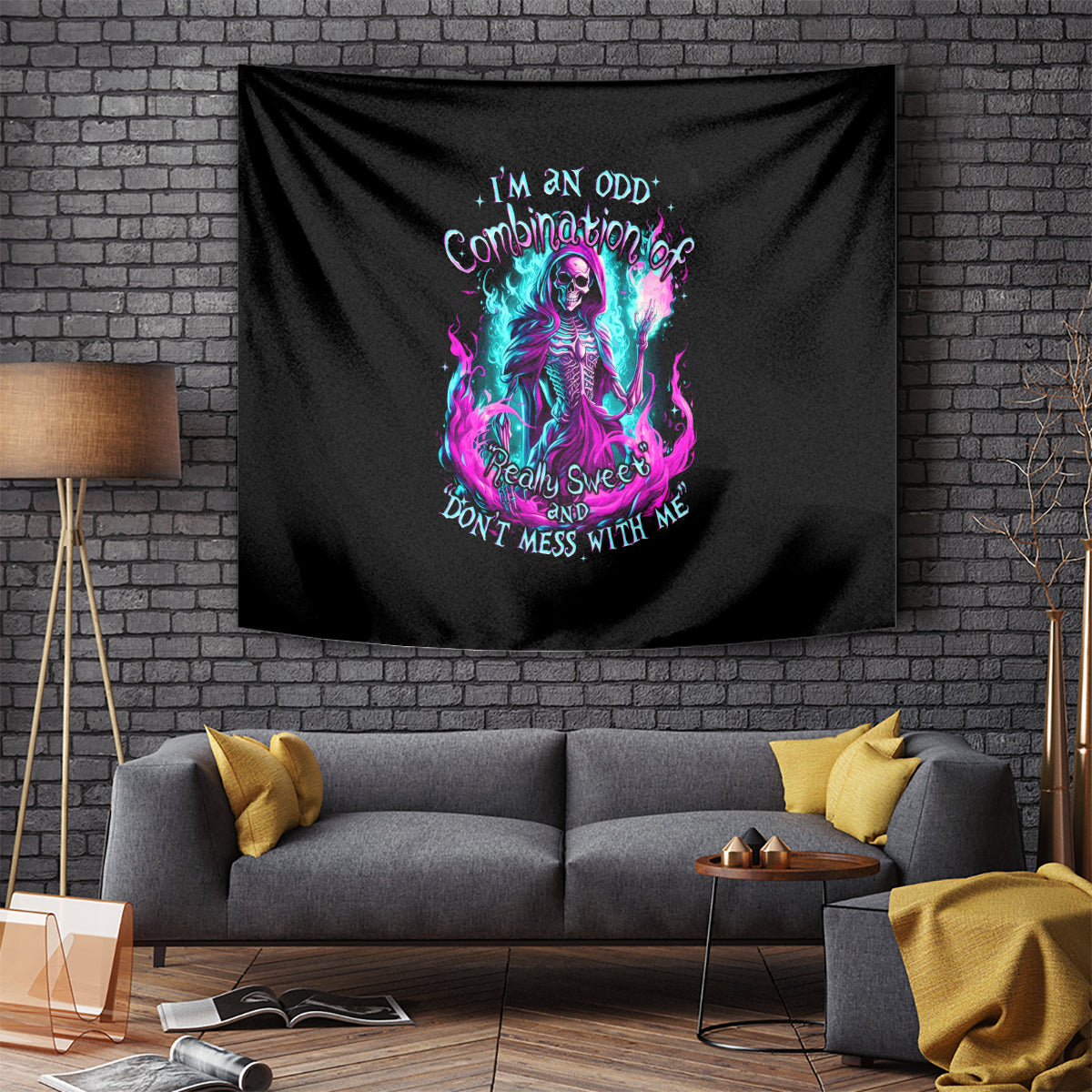 Flame Witch Skull Tapestry I'm An Odd Combination Of Sweet And Don't Mess With Me - Wonder Print Shop