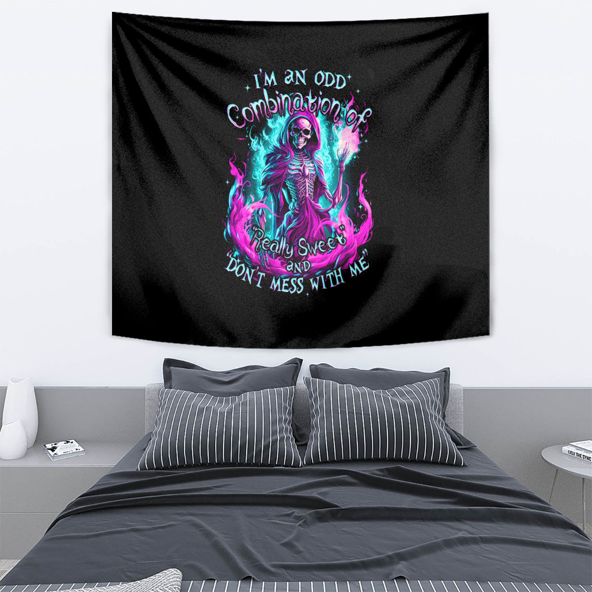 Flame Witch Skull Tapestry I'm An Odd Combination Of Sweet And Don't Mess With Me - Wonder Print Shop