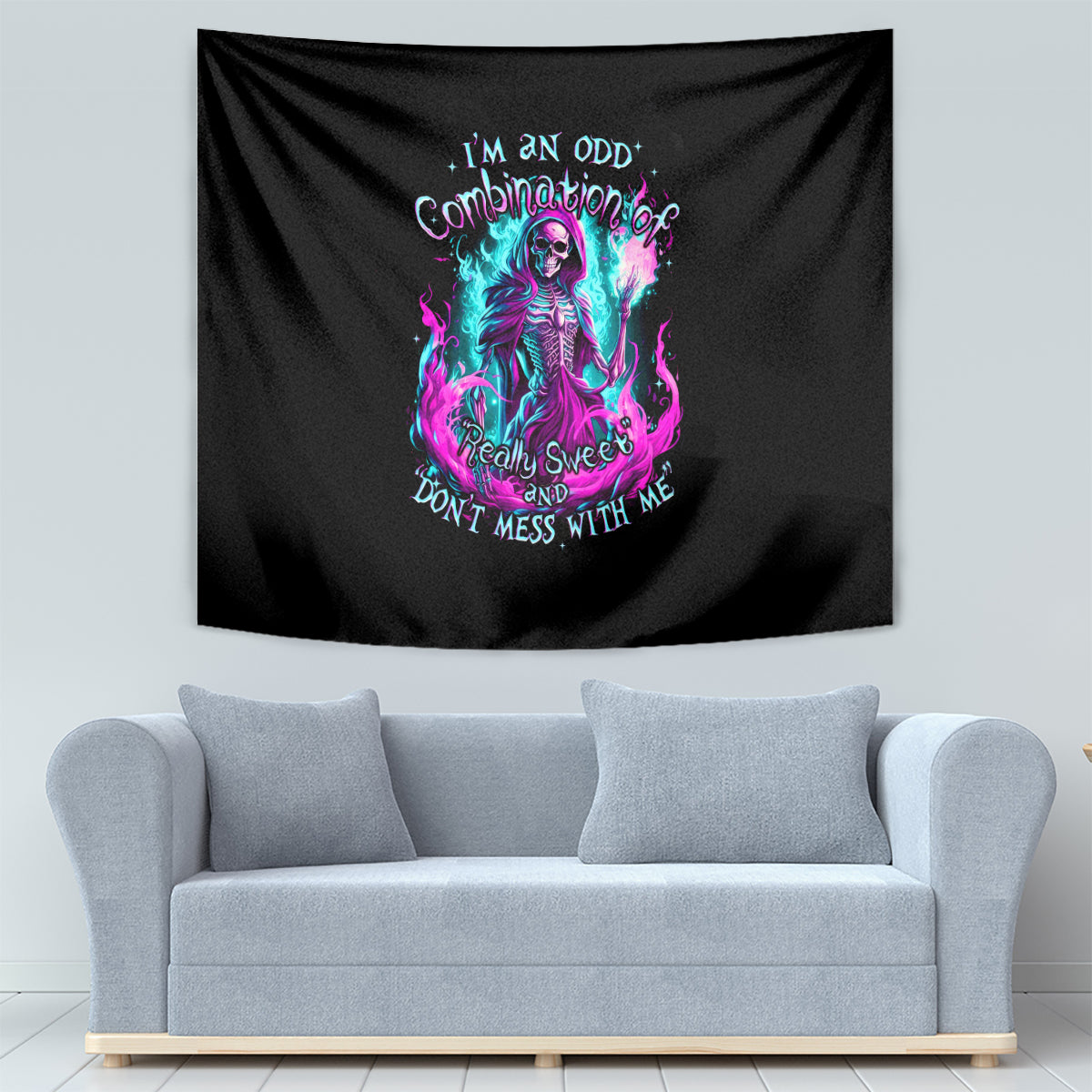 Flame Witch Skull Tapestry I'm An Odd Combination Of Sweet And Don't Mess With Me - Wonder Print Shop