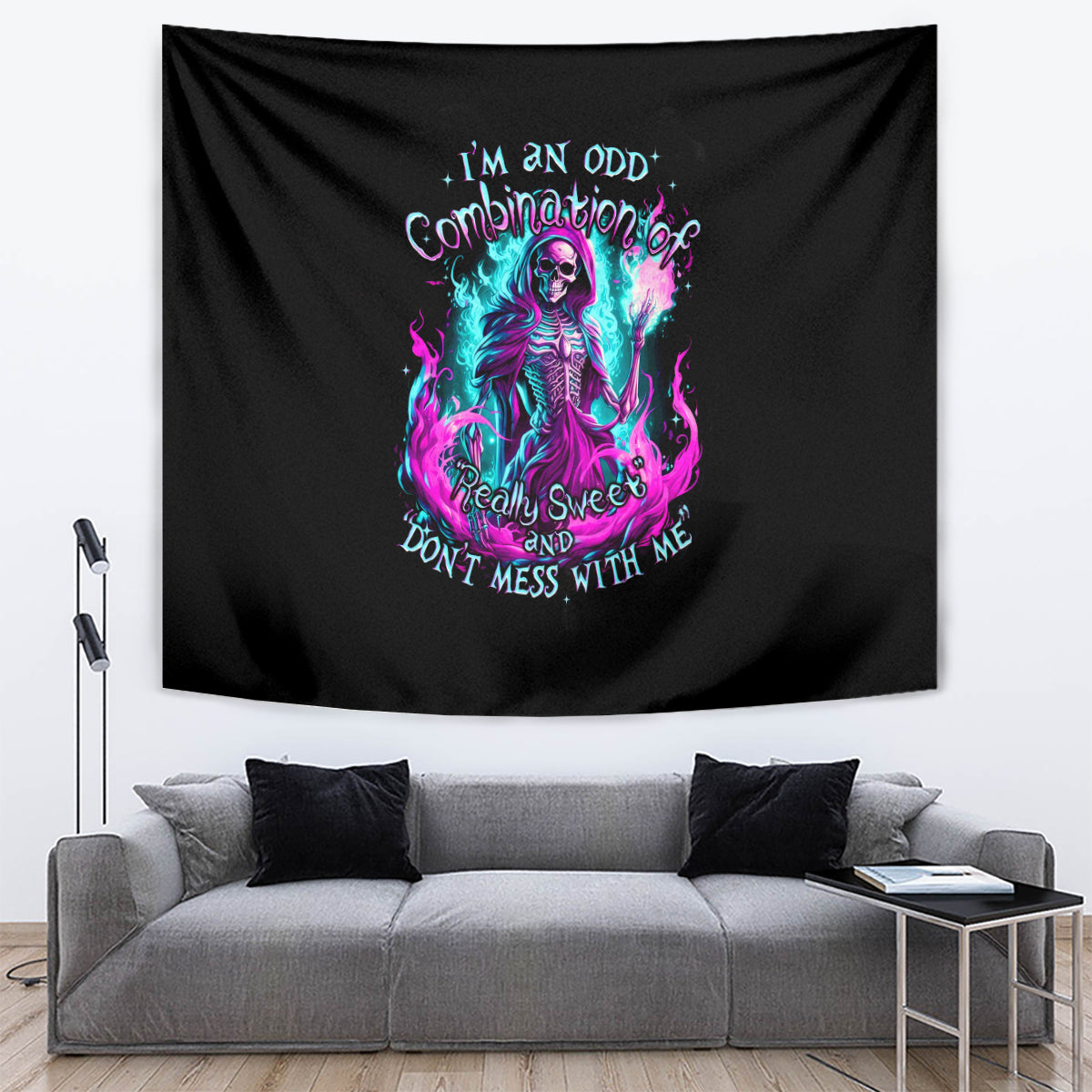 Flame Witch Skull Tapestry I'm An Odd Combination Of Sweet And Don't Mess With Me - Wonder Print Shop