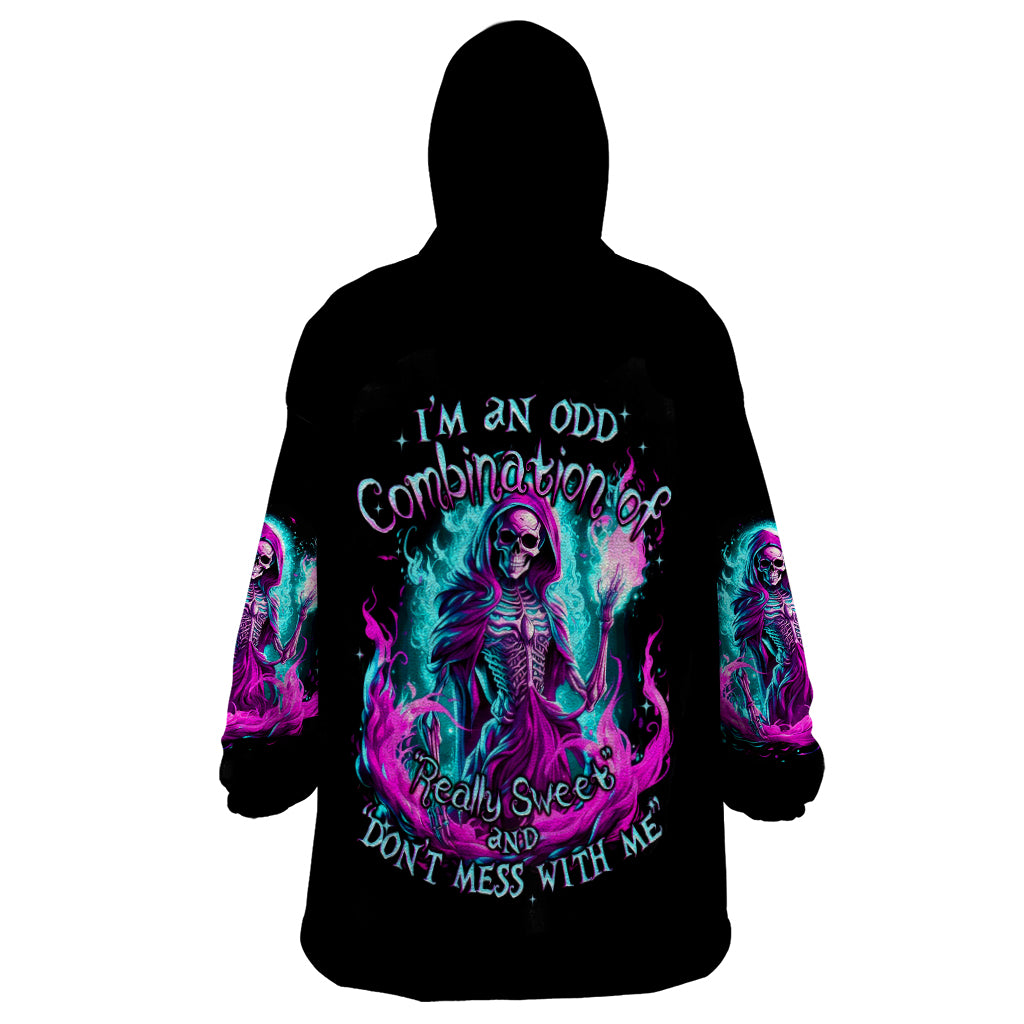 Flame Witch Skull Wearable Blanket Hoodie I'm An Odd Combination Of Sweet And Don't Mess With Me - Wonder Print Shop