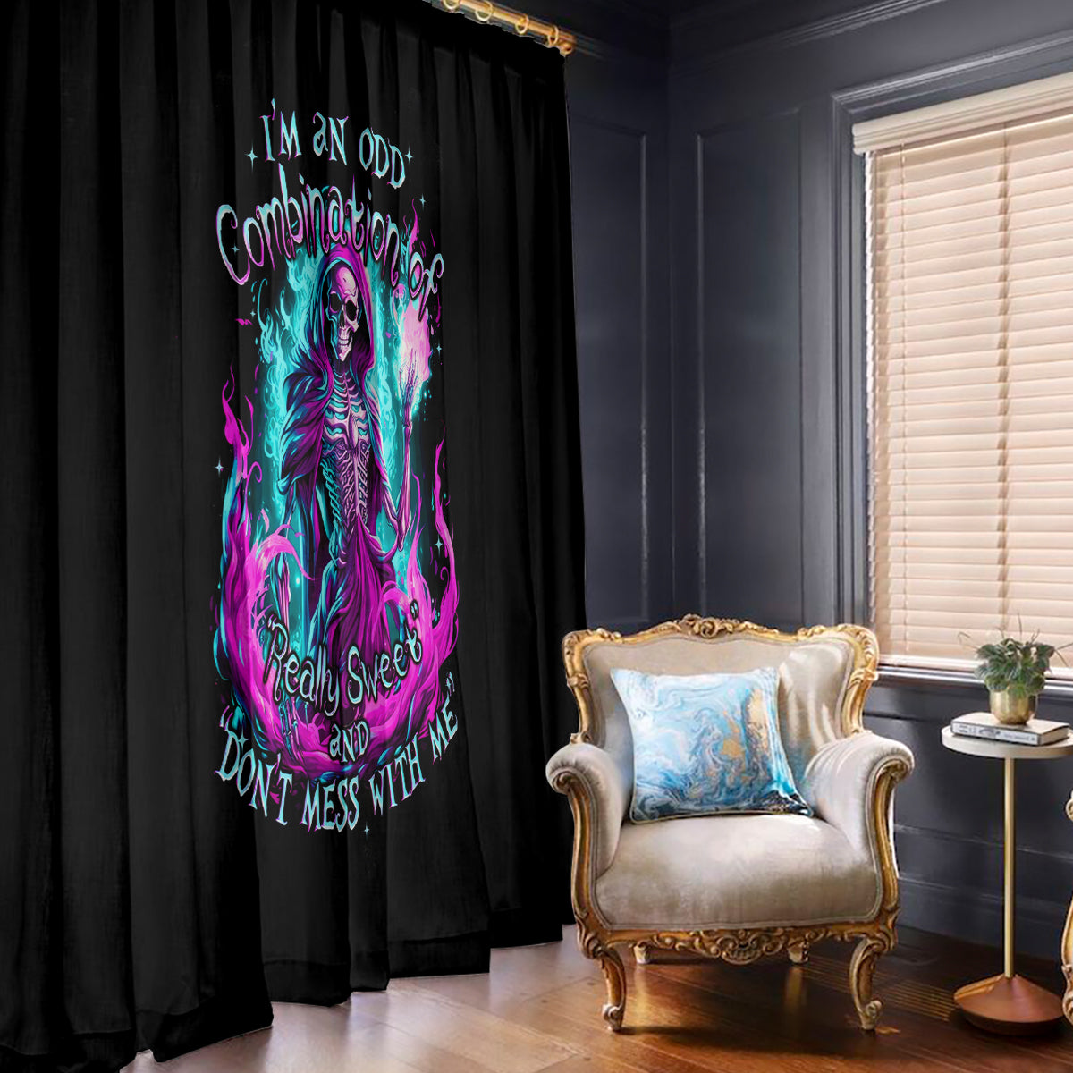 Flame Witch Skull Window Curtain I'm An Odd Combination Of Sweet And Don't Mess With Me - Wonder Print Shop