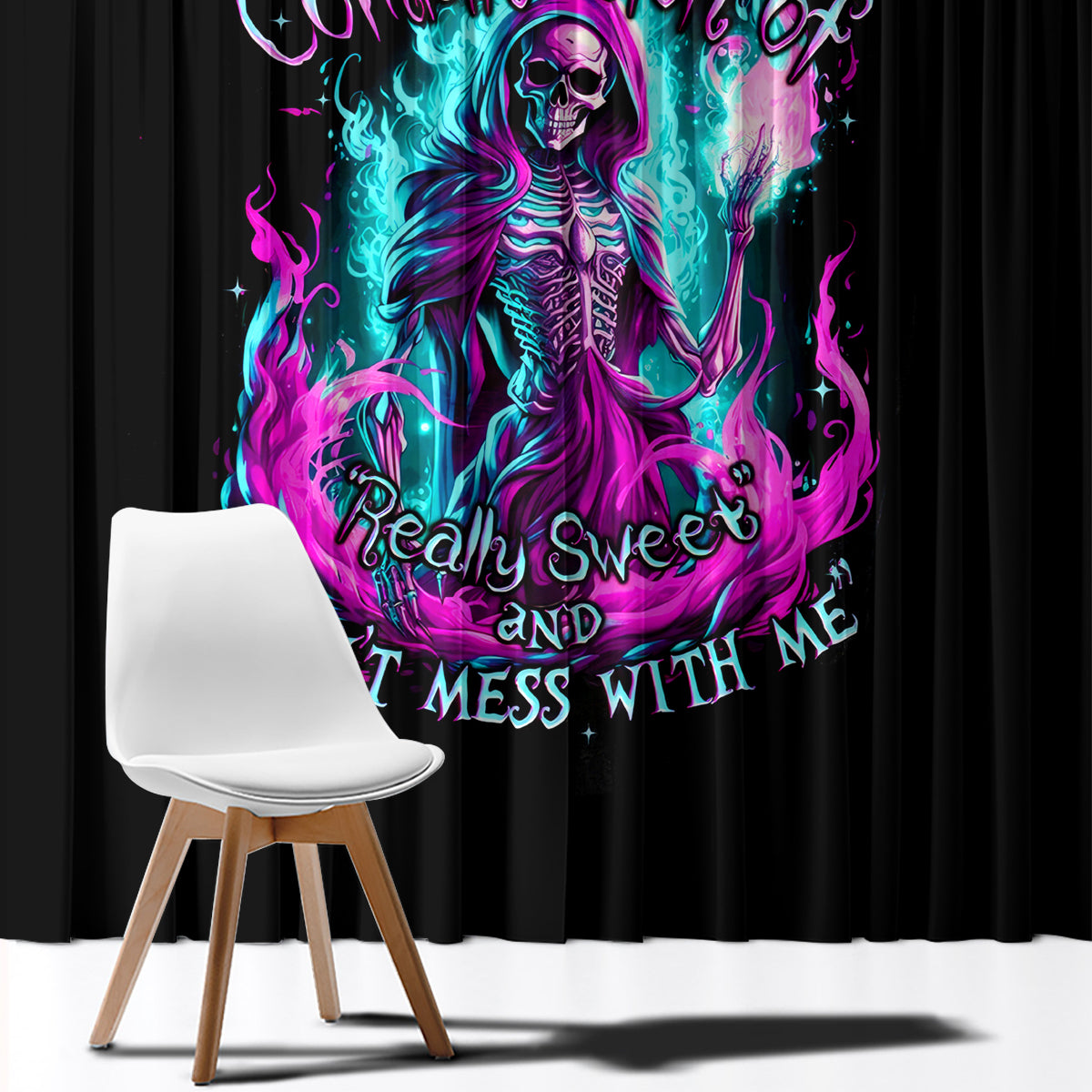 Flame Witch Skull Window Curtain I'm An Odd Combination Of Sweet And Don't Mess With Me - Wonder Print Shop