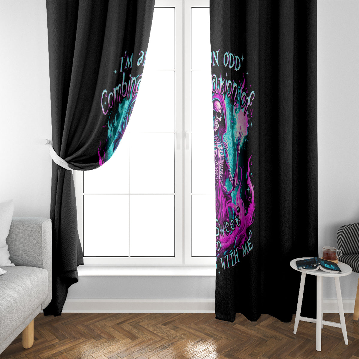 Flame Witch Skull Window Curtain I'm An Odd Combination Of Sweet And Don't Mess With Me - Wonder Print Shop