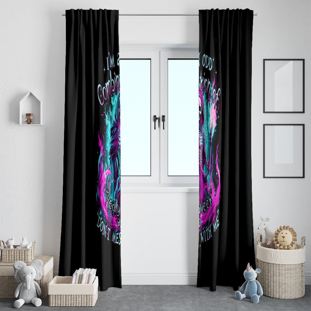 Flame Witch Skull Window Curtain I'm An Odd Combination Of Sweet And Don't Mess With Me - Wonder Print Shop