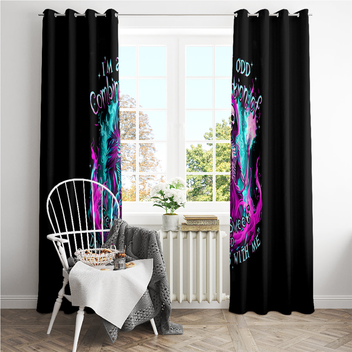 Flame Witch Skull Window Curtain I'm An Odd Combination Of Sweet And Don't Mess With Me - Wonder Print Shop