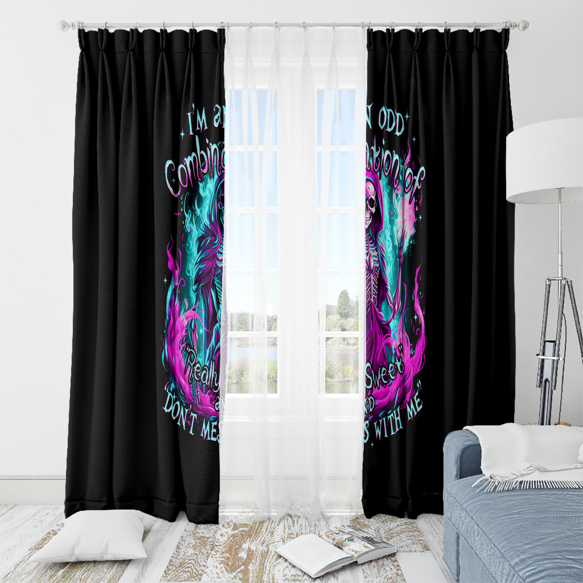 Flame Witch Skull Window Curtain I'm An Odd Combination Of Sweet And Don't Mess With Me - Wonder Print Shop