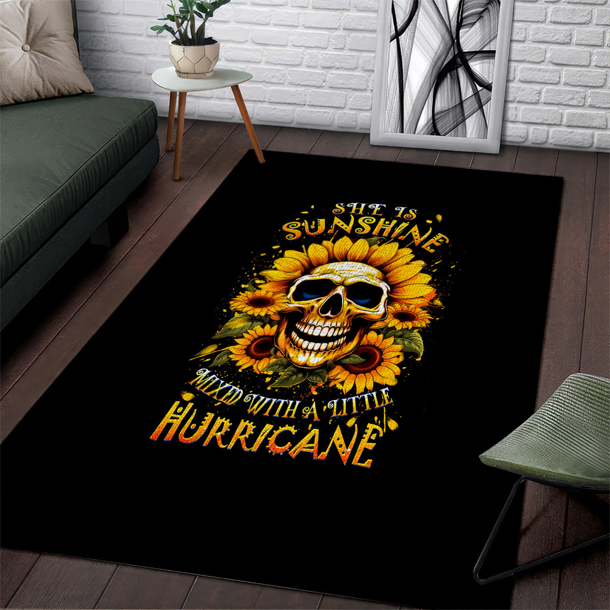 Sunflower Skull Area Rug She Is Sunshine Mixed With A Little Hurricance - Wonder Print Shop