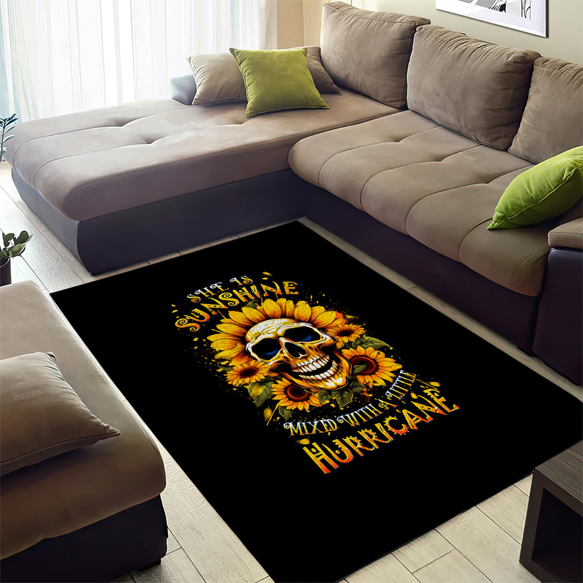 Sunflower Skull Area Rug She Is Sunshine Mixed With A Little Hurricance - Wonder Print Shop