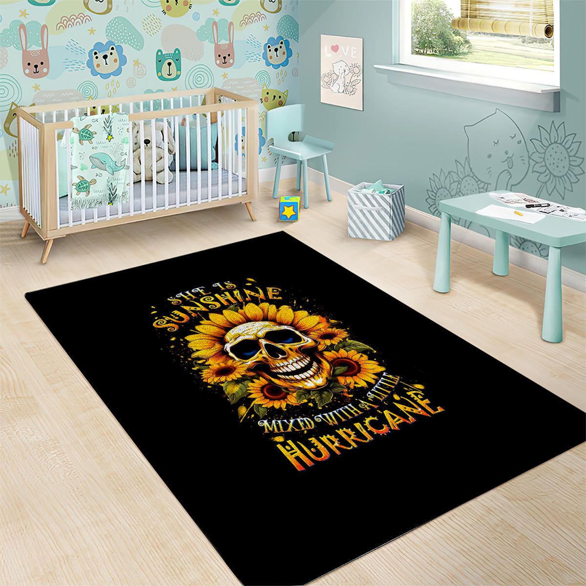 Sunflower Skull Area Rug She Is Sunshine Mixed With A Little Hurricance - Wonder Print Shop