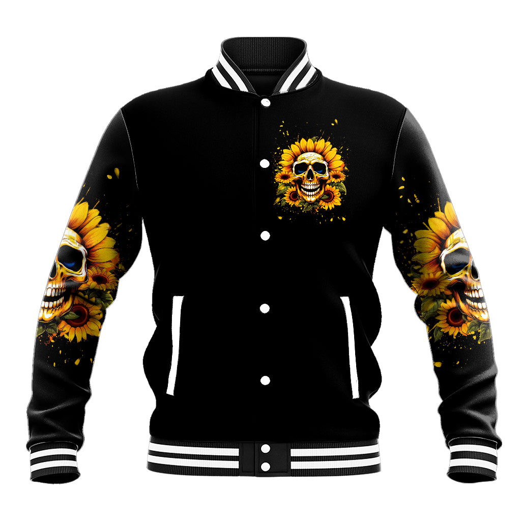 Sunflower Skull Baseball Jacket She Is Sunshine Mixed With A Little Hurricance - Wonder Print Shop