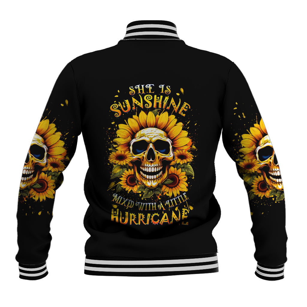 Sunflower Skull Baseball Jacket She Is Sunshine Mixed With A Little Hurricance - Wonder Print Shop
