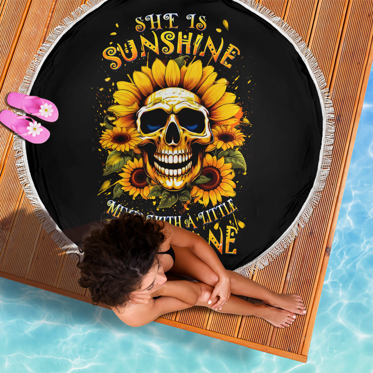 Sunflower Skull Beach Blanket She Is Sunshine Mixed With A Little Hurricance - Wonder Print Shop