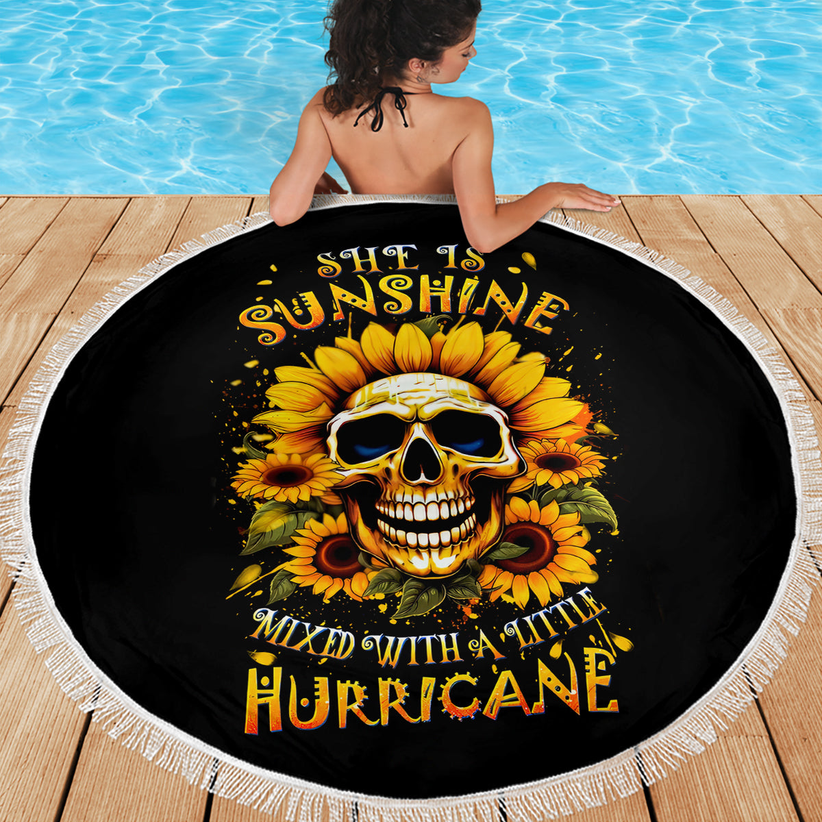 Sunflower Skull Beach Blanket She Is Sunshine Mixed With A Little Hurricance - Wonder Print Shop