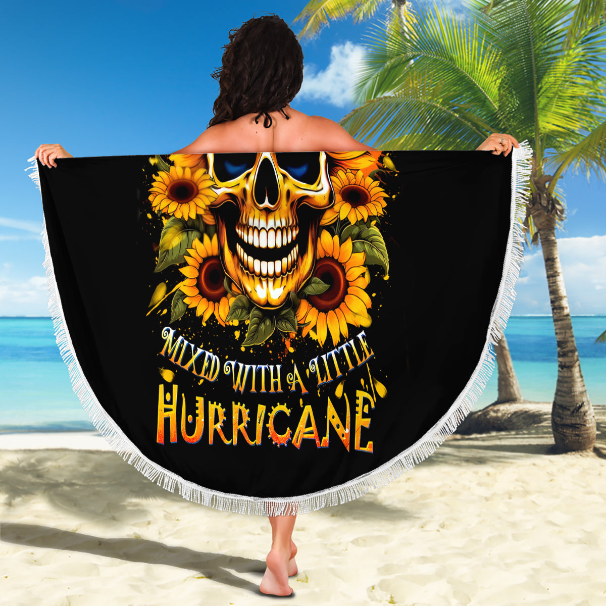 Sunflower Skull Beach Blanket She Is Sunshine Mixed With A Little Hurricance - Wonder Print Shop