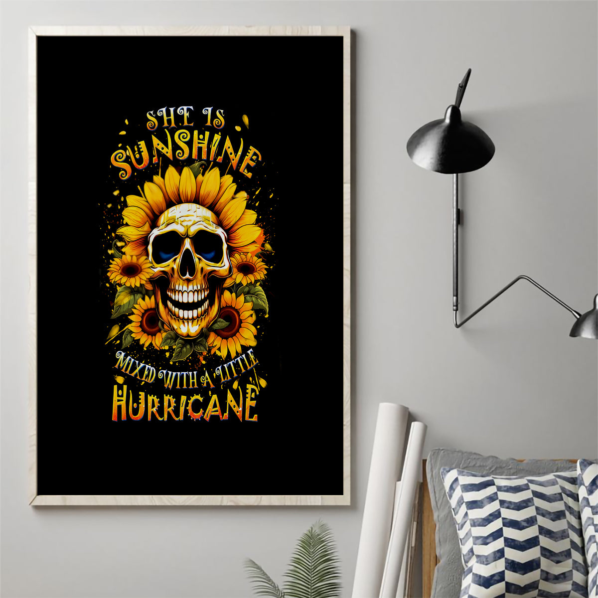 Sunflower Skull Canvas Wall Art She Is Sunshine Mixed With A Little Hurricance - Wonder Print Shop