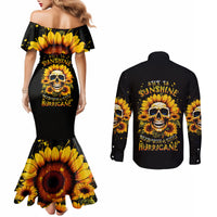 Sunflower Skull Couples Matching Mermaid Dress and Long Sleeve Button Shirt She Is Sunshine Mixed With A Little Hurricance DT01