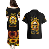 Sunflower Skull Couples Matching Puletasi Dress and Hawaiian Shirt She Is Sunshine Mixed With A Little Hurricance - Wonder Print Shop