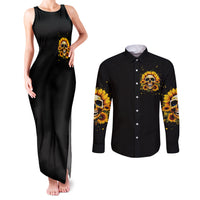 Sunflower Skull Couples Matching Tank Maxi Dress and Long Sleeve Button Shirt She Is Sunshine Mixed With A Little Hurricance - Wonder Print Shop