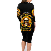 Sunflower Skull Family Matching Long Sleeve Bodycon Dress and Hawaiian Shirt She Is Sunshine Mixed With A Little Hurricance - Wonder Print Shop