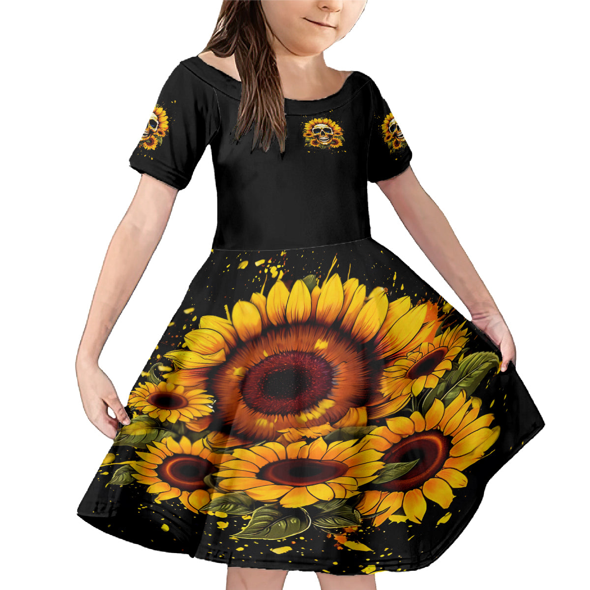 Sunflower Skull Family Matching Mermaid Dress and Hawaiian Shirt She Is Sunshine Mixed With A Little Hurricance - Wonder Print Shop