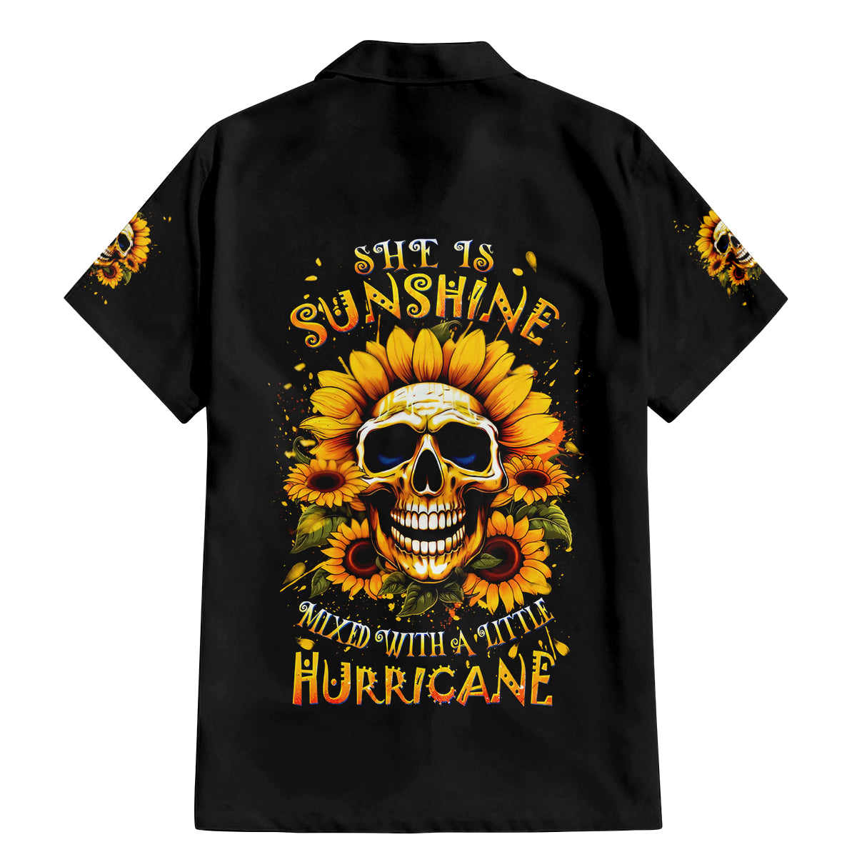 Sunflower Skull Family Matching Mermaid Dress and Hawaiian Shirt She Is Sunshine Mixed With A Little Hurricance - Wonder Print Shop