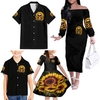 Sunflower Skull Family Matching Off Shoulder Long Sleeve Dress and Hawaiian Shirt She Is Sunshine Mixed With A Little Hurricance - Wonder Print Shop