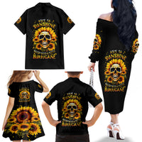 Sunflower Skull Family Matching Off Shoulder Long Sleeve Dress and Hawaiian Shirt She Is Sunshine Mixed With A Little Hurricance - Wonder Print Shop