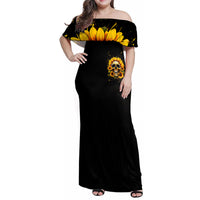 Sunflower Skull Family Matching Off Shoulder Maxi Dress and Hawaiian Shirt She Is Sunshine Mixed With A Little Hurricance - Wonder Print Shop