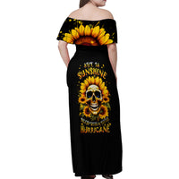 Sunflower Skull Family Matching Off Shoulder Maxi Dress and Hawaiian Shirt She Is Sunshine Mixed With A Little Hurricance - Wonder Print Shop