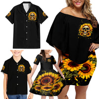 Sunflower Skull Family Matching Off Shoulder Short Dress and Hawaiian Shirt She Is Sunshine Mixed With A Little Hurricance - Wonder Print Shop
