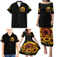 Sunflower Skull Family Matching Puletasi Dress and Hawaiian Shirt She Is Sunshine Mixed With A Little Hurricance - Wonder Print Shop