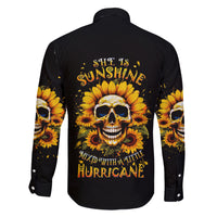 Sunflower Skull Family Matching Short Sleeve Bodycon Dress and Hawaiian Shirt She Is Sunshine Mixed With A Little Hurricance - Wonder Print Shop