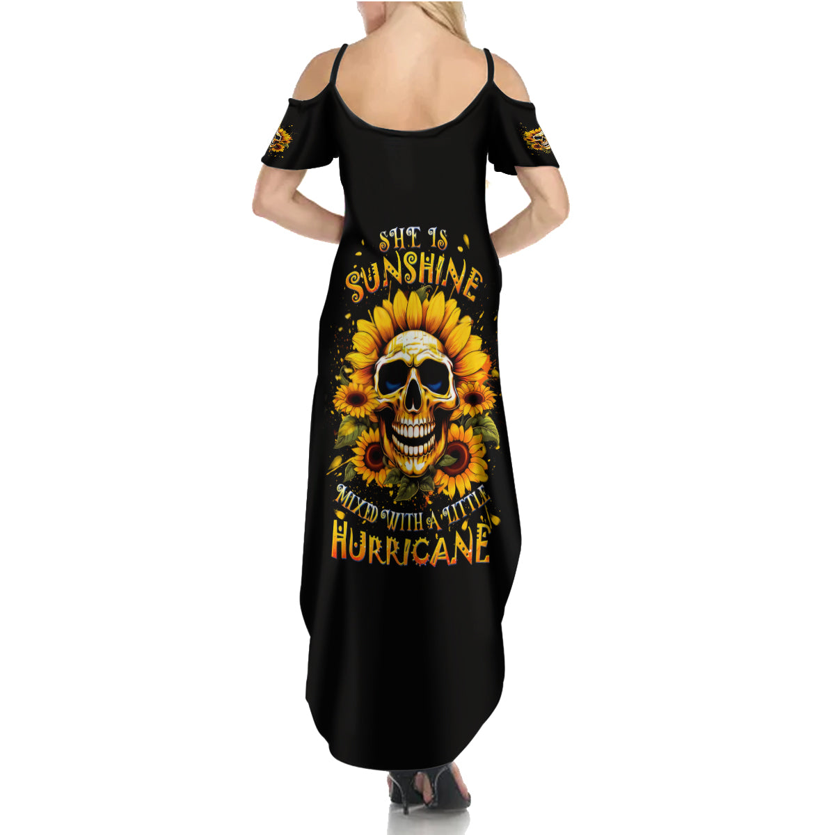 Sunflower Skull Family Matching Summer Maxi Dress and Hawaiian Shirt She Is Sunshine Mixed With A Little Hurricance - Wonder Print Shop