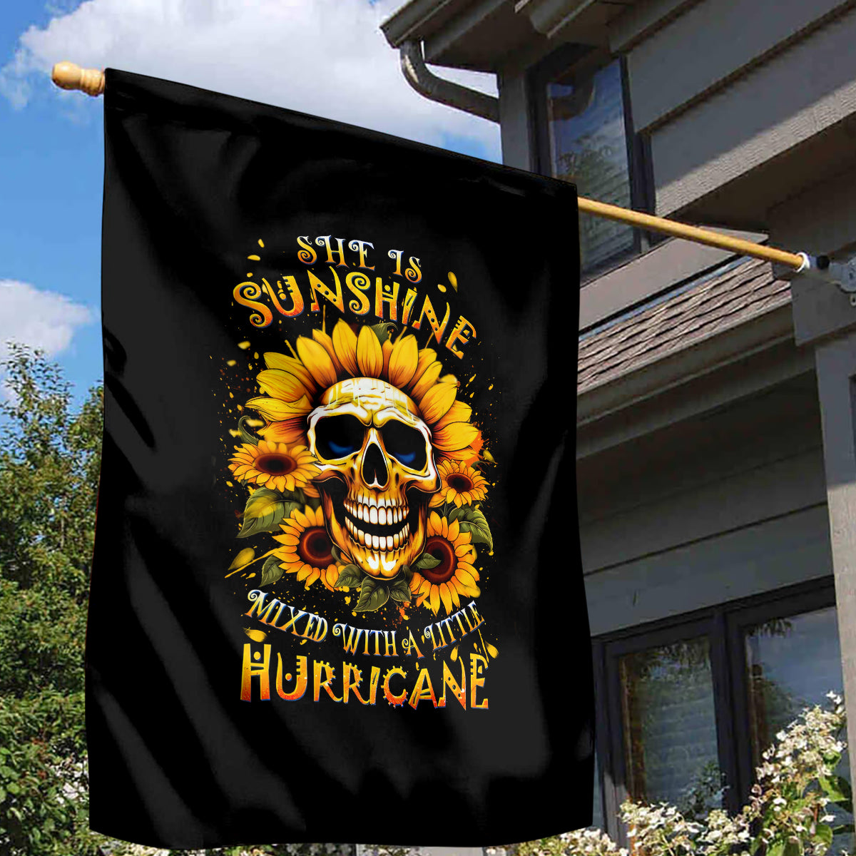 Sunflower Skull Garden Flag She Is Sunshine Mixed With A Little Hurricance - Wonder Print Shop