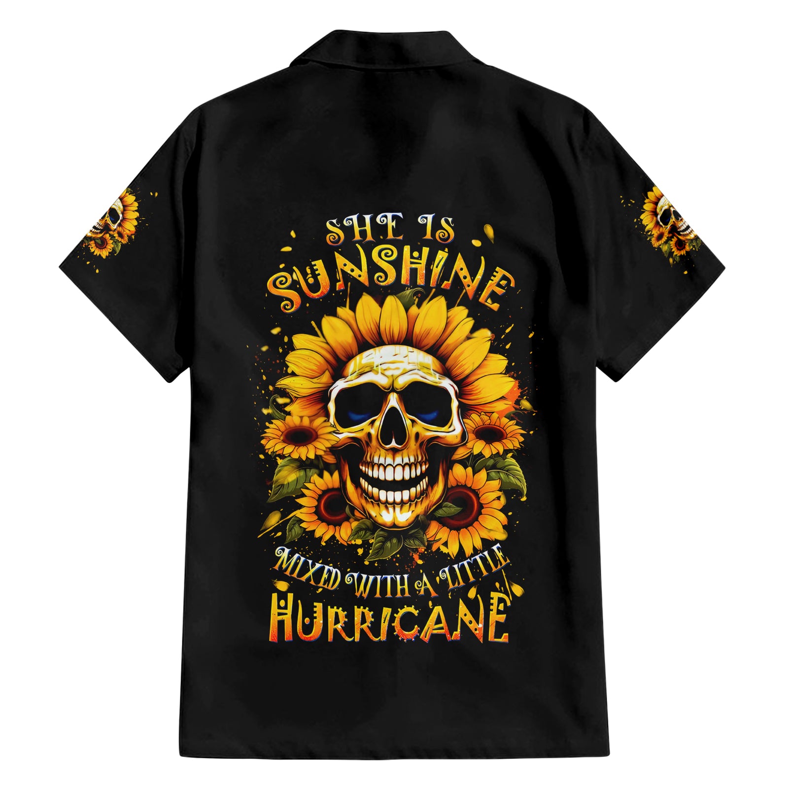 Sunflower Skull Hawaiian Shirt She Is Sunshine Mixed With A Little Hurricance - Wonder Print Shop