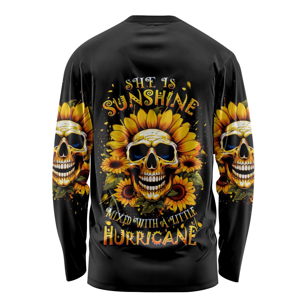 Sunflower Skull Long Sleeve Shirt She Is Sunshine Mixed With A Little Hurricance - Wonder Print Shop