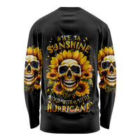Sunflower Skull Long Sleeve Shirt She Is Sunshine Mixed With A Little Hurricance - Wonder Print Shop