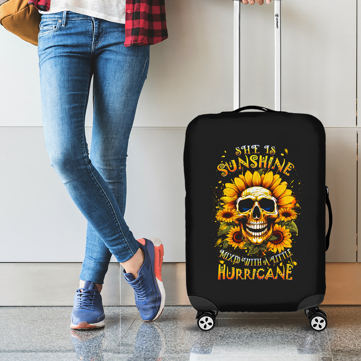 Sunflower Skull Luggage Cover She Is Sunshine Mixed With A Little Hurricance - Wonder Print Shop