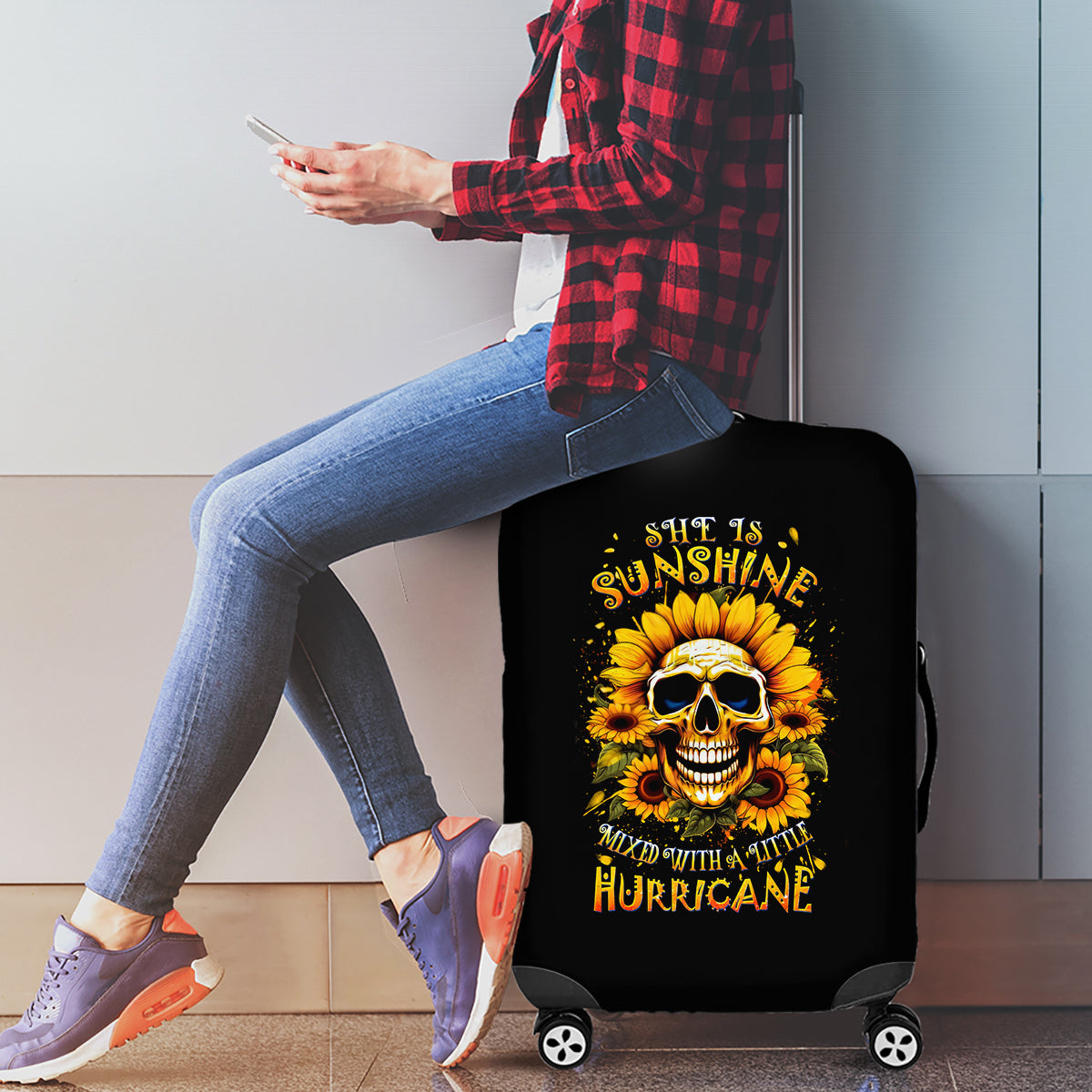 Sunflower Skull Luggage Cover She Is Sunshine Mixed With A Little Hurricance - Wonder Print Shop