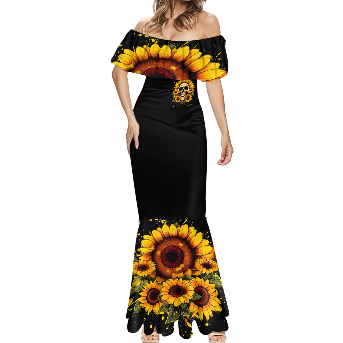 Sunflower Skull Mermaid Dress She Is Sunshine Mixed With A Little Hurricance - Wonder Print Shop