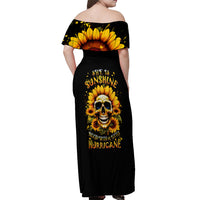 Sunflower Skull Off Shoulder Maxi Dress She Is Sunshine Mixed With A Little Hurricance - Wonder Print Shop