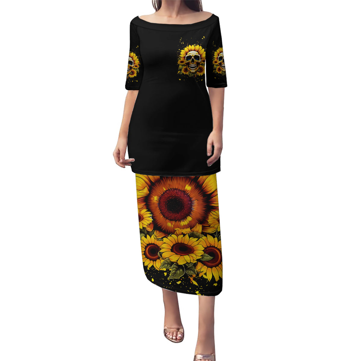 Sunflower Skull Puletasi She Is Sunshine Mixed With A Little Hurricance - Wonder Print Shop