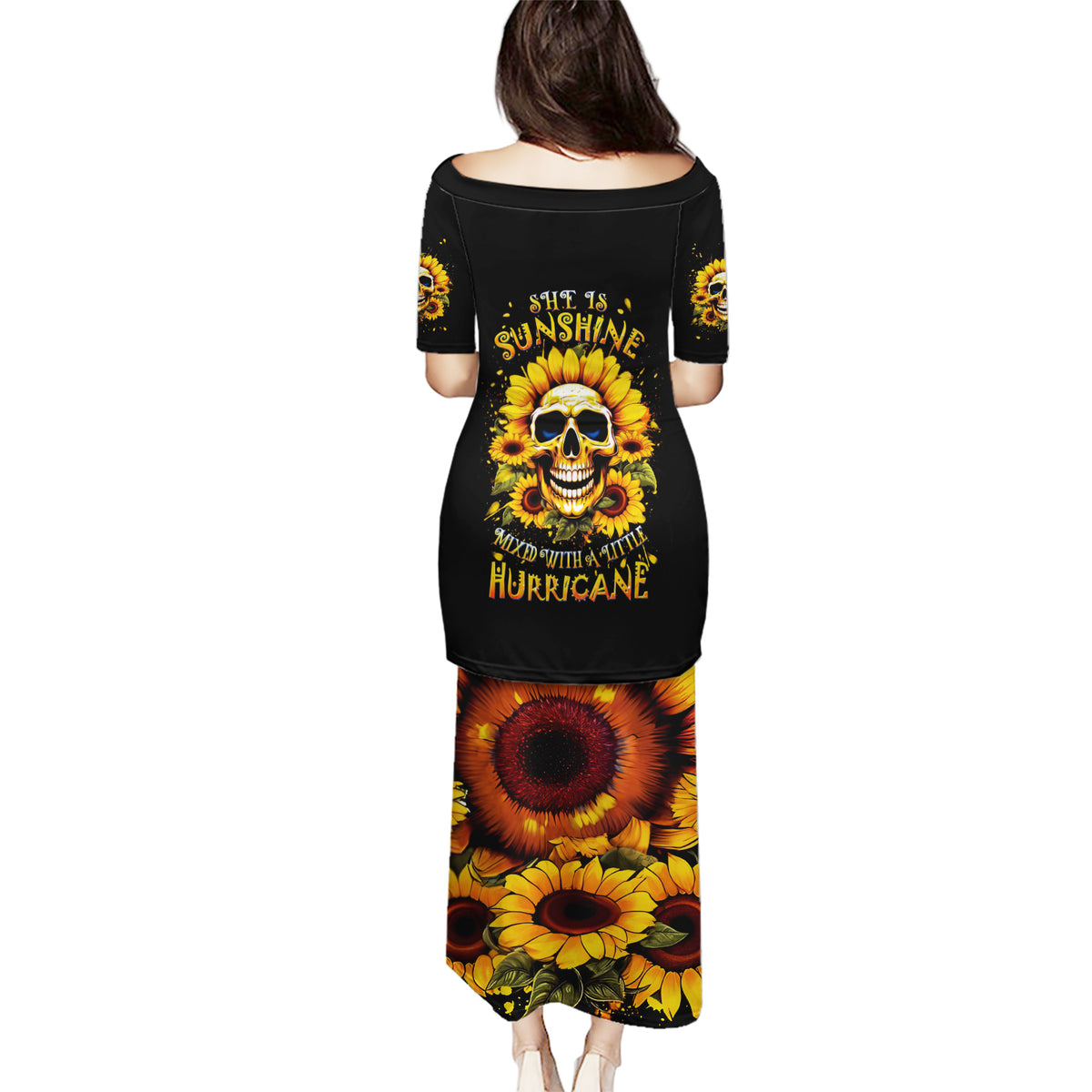 Sunflower Skull Puletasi She Is Sunshine Mixed With A Little Hurricance - Wonder Print Shop