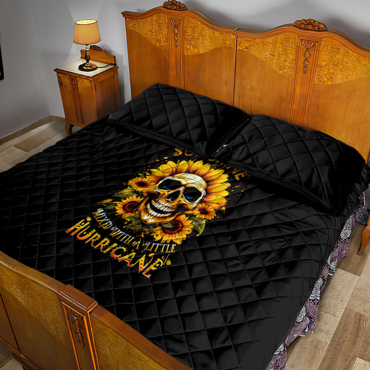 Sunflower Skull Quilt Bed Set She Is Sunshine Mixed With A Little Hurricance - Wonder Print Shop
