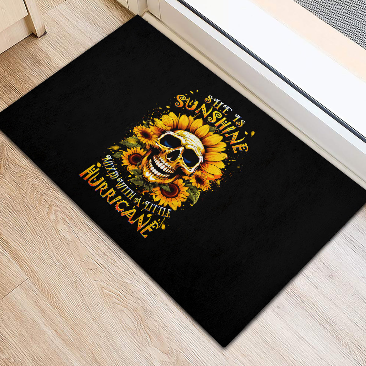 Sunflower Skull Rubber Doormat She Is Sunshine Mixed With A Little Hurricance - Wonder Print Shop