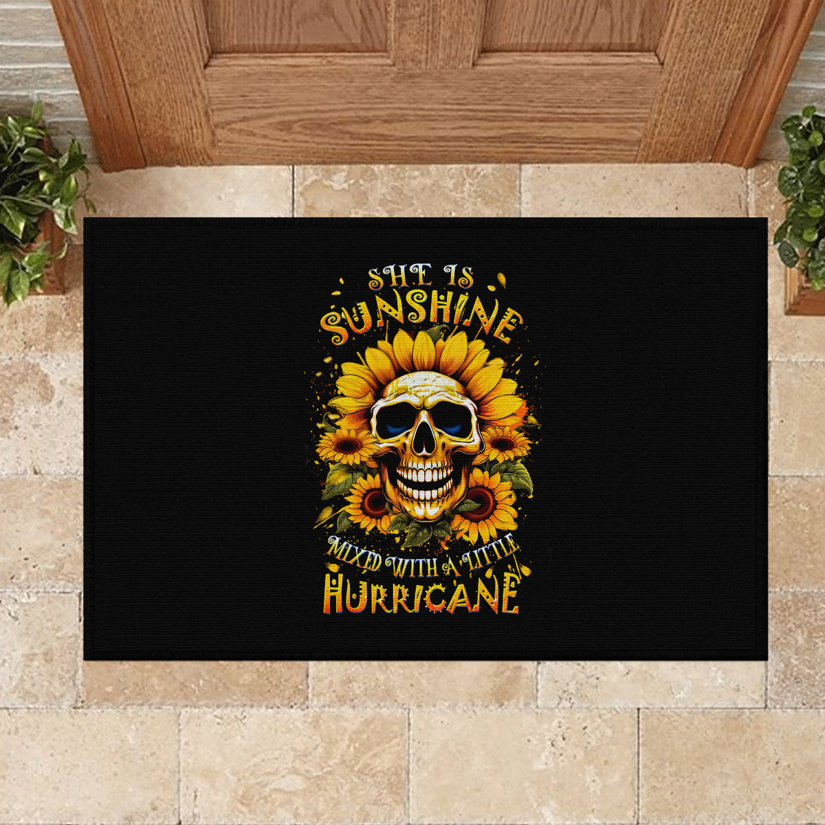 Sunflower Skull Rubber Doormat She Is Sunshine Mixed With A Little Hurricance - Wonder Print Shop
